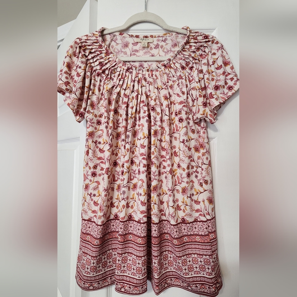 Style & Co Tunic Top Pink Floral Sz Med